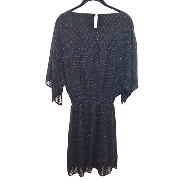 IMNYC BLACK  POLKA DOT DRESS WITH 3/4 SLEEVES AND ELASTIC WAIST - Picture 2 of 7